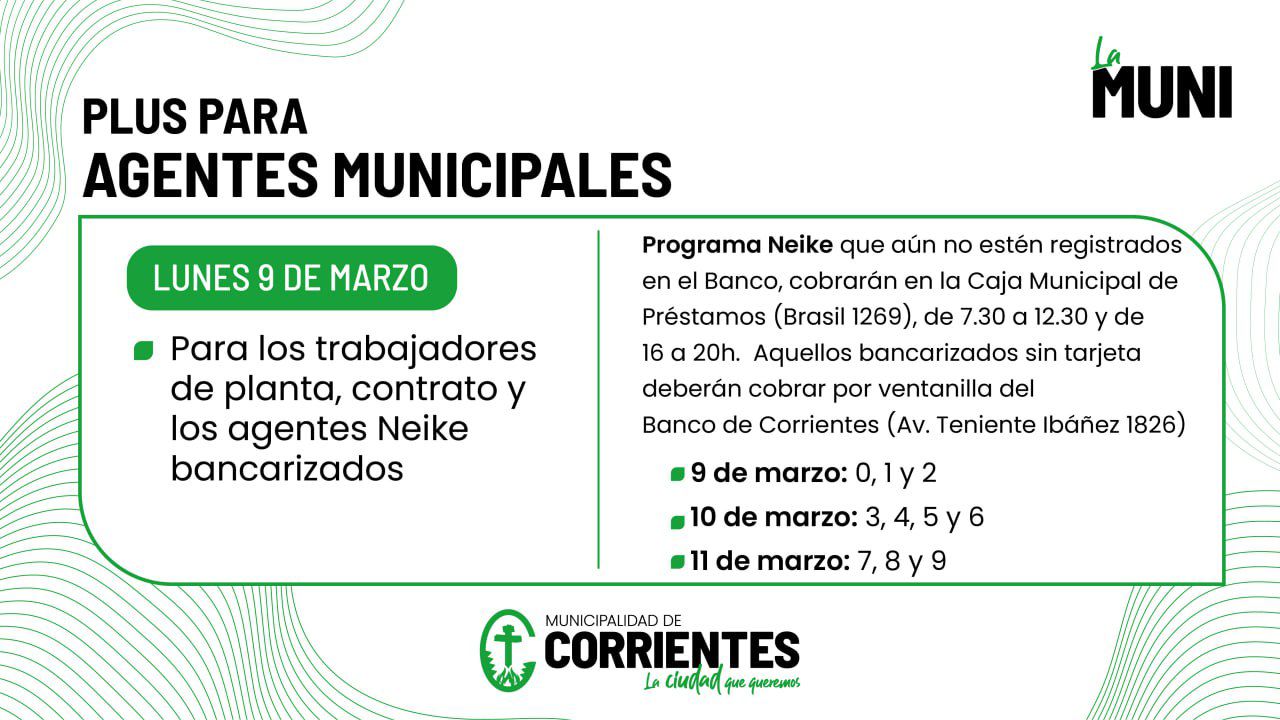 Este lunes 9 inicia el pago del plus municipal 