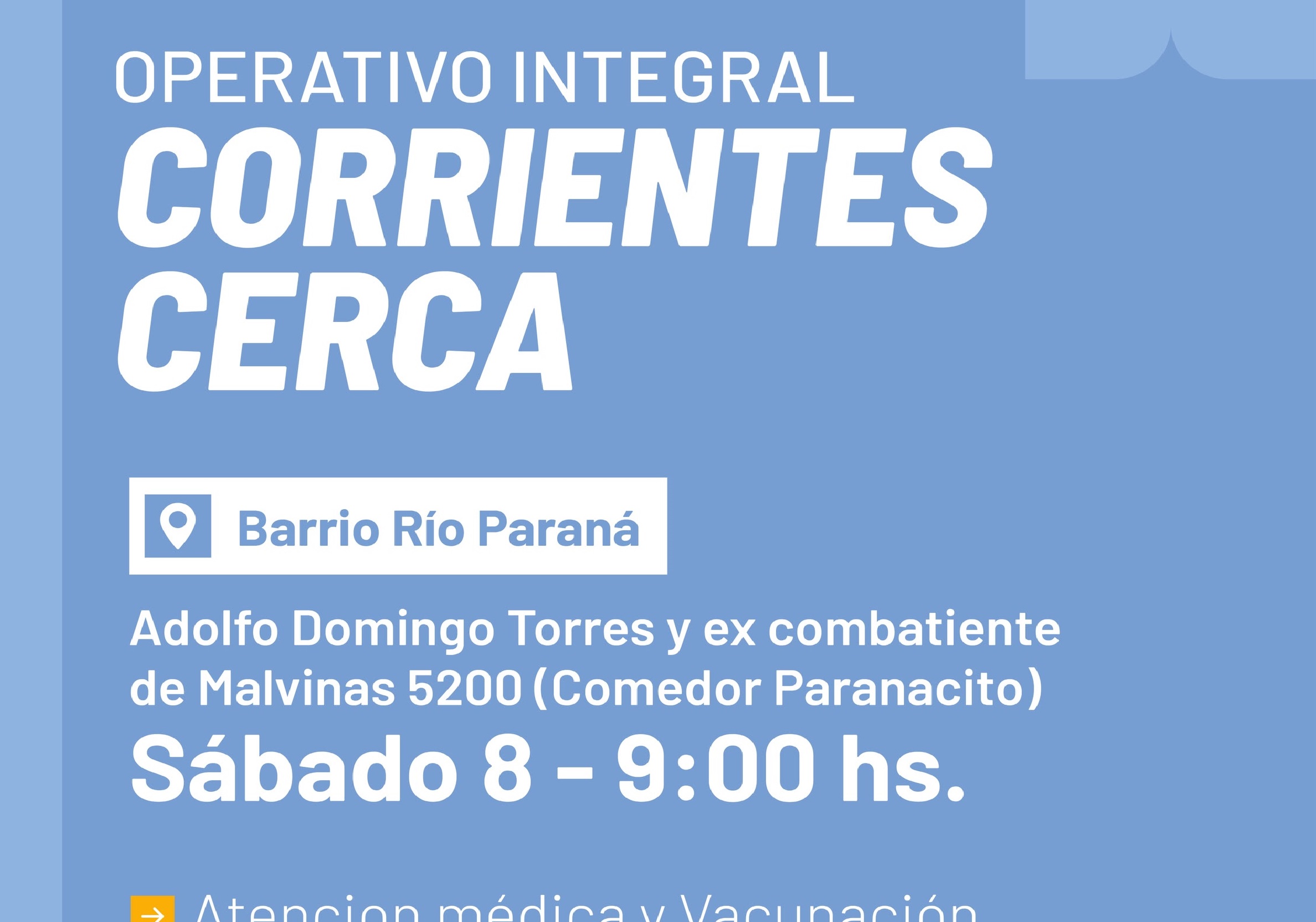 Corrientes Cerca llegará este sábado al barrio Río Paraná con servicios gratuitos